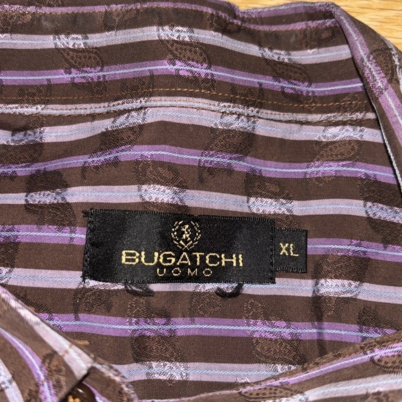 BUGATCHI Uomo 100% Cotton Long Sleeved Button Down Dress Casual Shirt - Picture 4 of 9